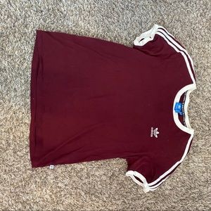 Maroon adidas striped tee